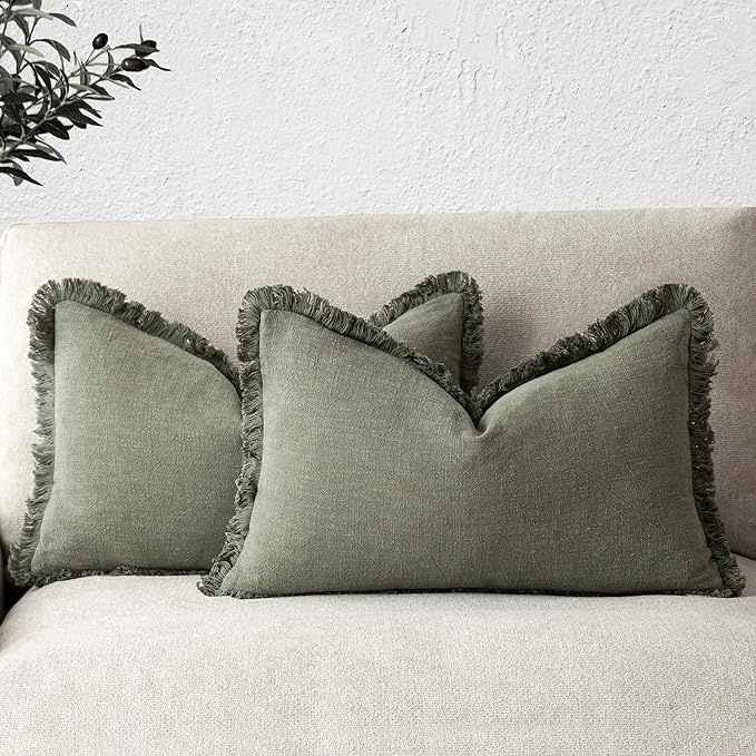 Foindtower Set of 2 Decorative Linen Fringe Throw Pillow Covers Boho Farmhouse by Foindtower