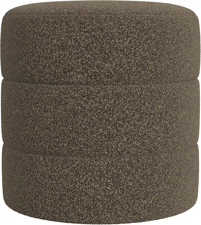 HomePop Upholstered Round Ottoman Home Décor|Foot Rest Ottoman - Dark Brown Boucle-DeskLoop Office
