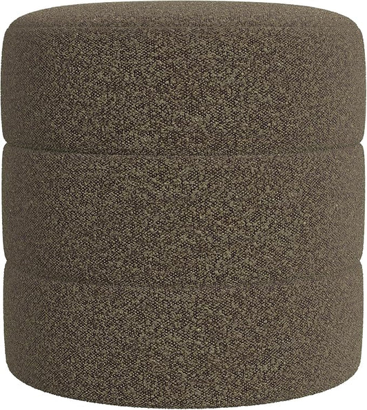 HomePop Upholstered Round Ottoman Home Décor|Foot Rest Ottoman - Dark Brown Boucle-DeskLoop Office
