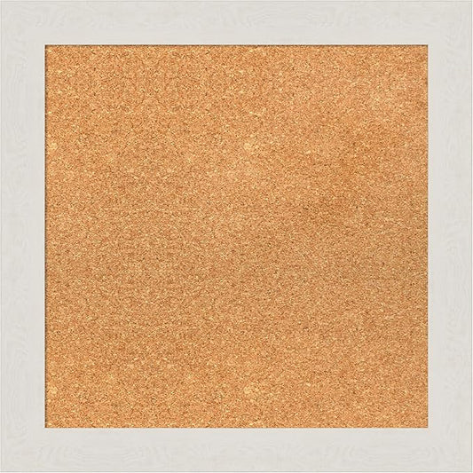 Amanti Art Natural Cork Board for Wall, 21x21 Vision Board with White Frame, Small Corkboard Office Decor for Home Organization, Country Rustic Corkboard Pinboard to Display Items for Home-DeskLoop Office