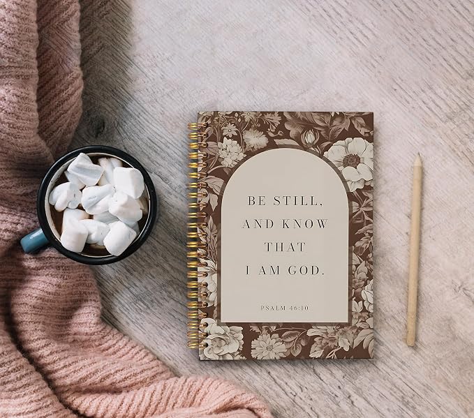 Brown Floral Christian Notebook Journal, Be Still and Know That I Am God Bible - Image 4