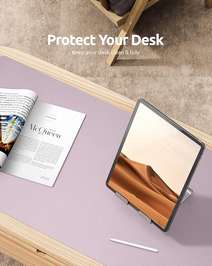 YSAGi Leather Desk Protector, Office Mat, Large Mouse Mat, Non-Slip PU Leather Blotter, Laptop Pad, Waterproof Writing Pad for Office and Home (Grayish Lavender, 35.4" x 17")-DeskLoop Office