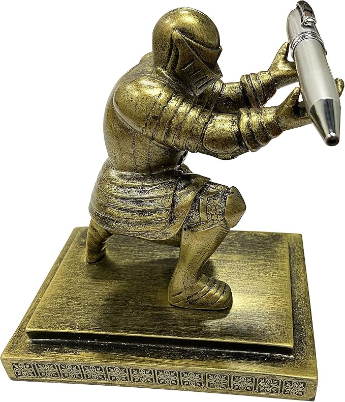 Executive Knight Pen Holder with a Pen Personalized Desk Accessories Decor Home Office Cool Pen Stand Gold-DeskLoop Office