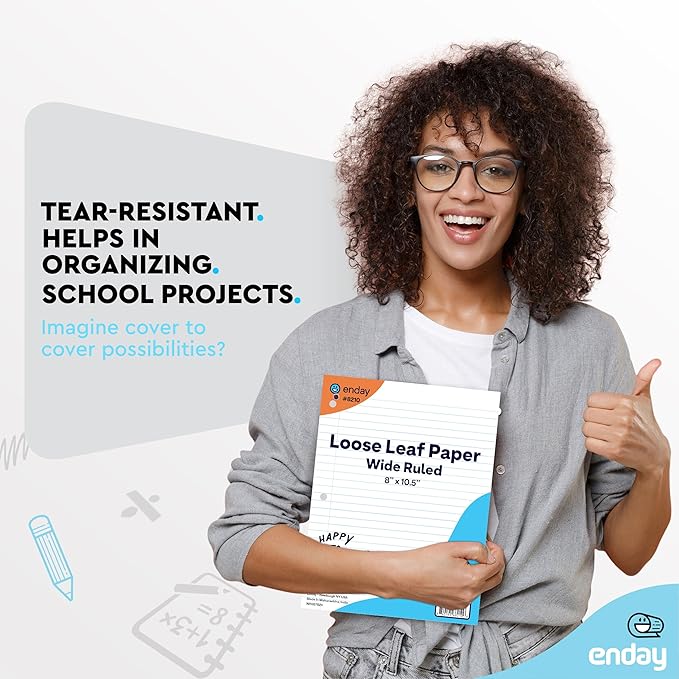 Loose Leaf Paper Bulk, 3600 Sheets, Wide Ruled (24 Pack) 150 Sheets Per Pack, 8" x 10.5" White Filler Paper, 3 Hole Punched Binder Paper for 3 Ring Binders, Notebook Paper - By Enday-DeskLoop Office