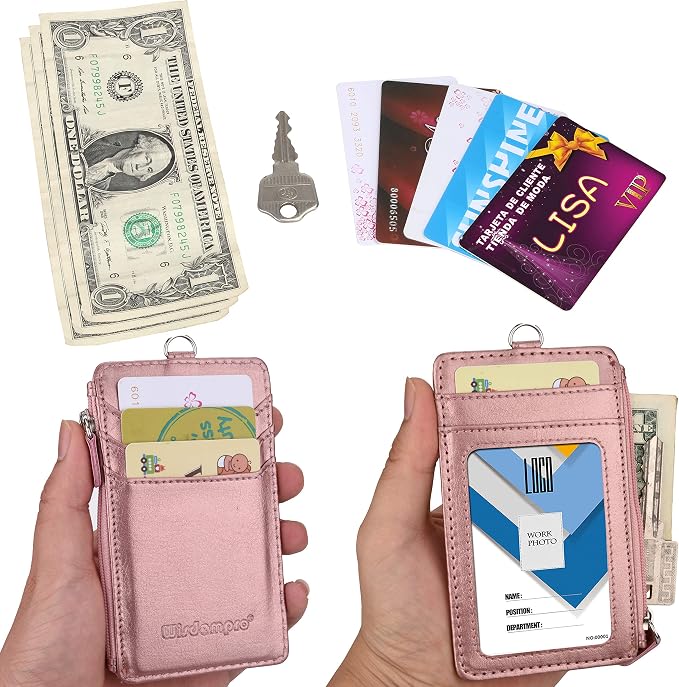 Badge Holder with Zip, Wisdompro Double Sided PU Leather ID Badge Card Holder - Image 4