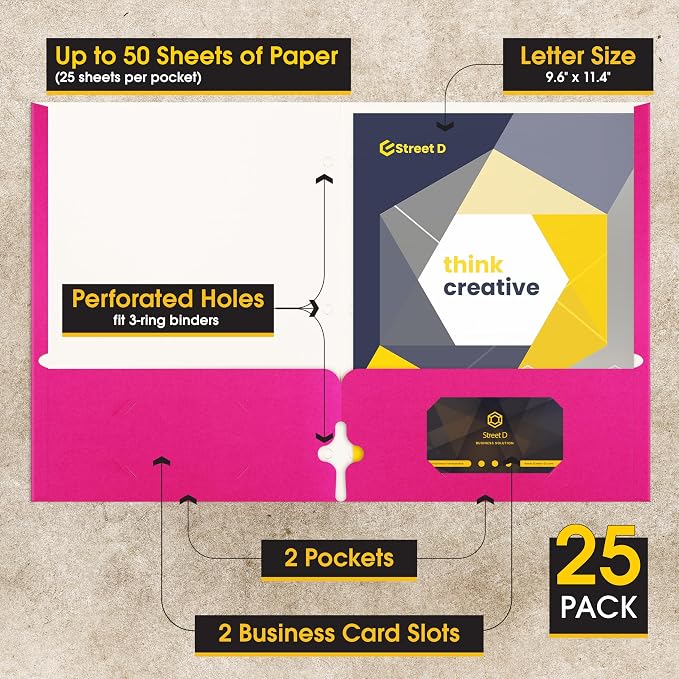 2 Pocket Portfolio Folders, 25 Pack, Trendy Cool Colors, Fits Letter Size Paper - Image 2