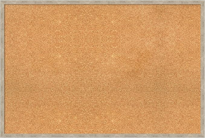 Amanti Art Natural Cork Board for Wall, 25x37 Vision Board with Silver Wood Frame, Large Corkboard Office Decor for Home Organization, Modern Contemporary Corkboard Pinboard to display items for home-DeskLoop Office