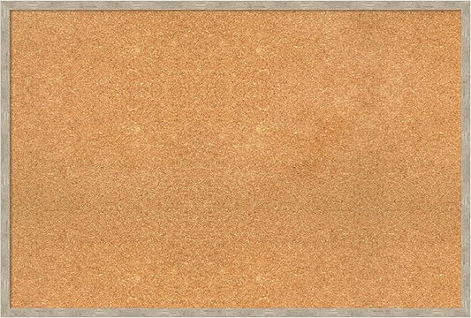 Amanti Art Natural Cork Board for Wall, 25x37 Vision Board with Silver Wood Frame, Large Corkboard Office Decor for Home Organization, Modern Contemporary Corkboard Pinboard to display items for home-DeskLoop Office