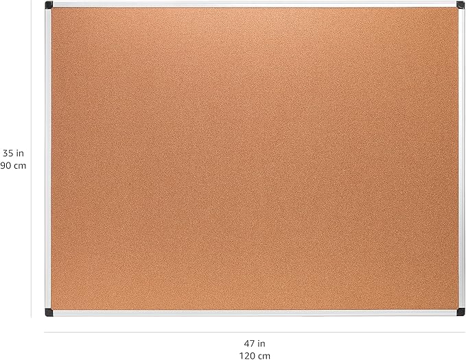 Amazon Basics Rectangular Bulletin Board, Cork Board for Wall, Vision Board for Classroom and Office, Aluminum Frame, 35" x 47", Brown-DeskLoop Office