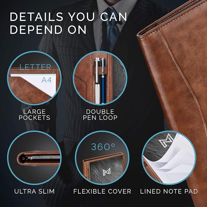 Nero Manetti - Leather Portfolio Folder - Business PU Leather Notepad Holder - Image 5