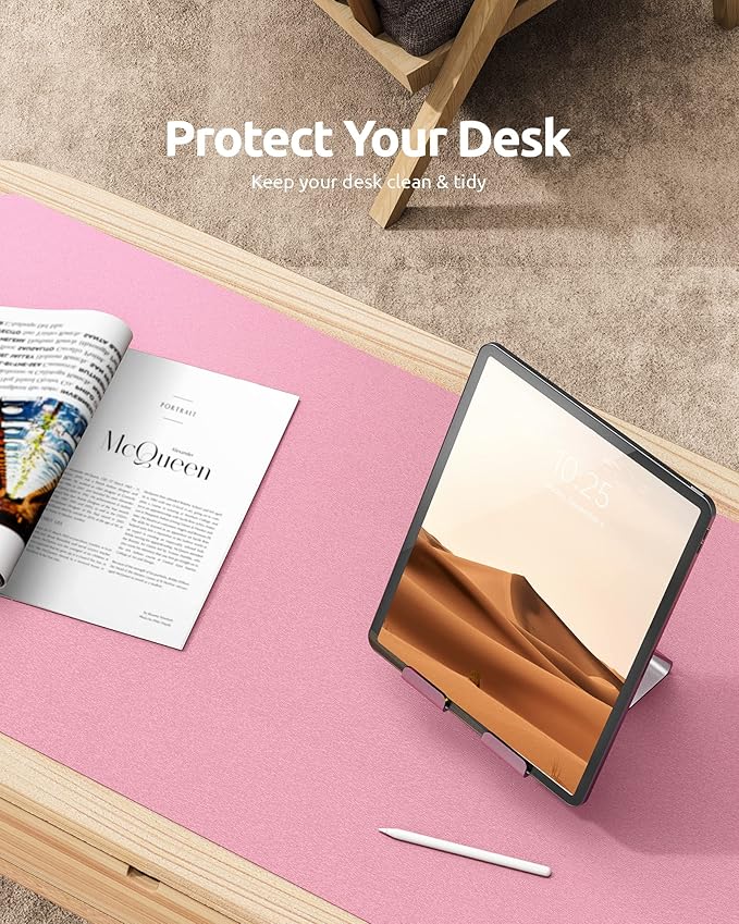 YSAGi Leather Desk Protector, Office Mat, Large Mouse Mat, Non-Slip PU Leather Blotter, Laptop Desk Mat, Waterproof Writing Pad for Office and Home (Pink, 35.4" x 17")-DeskLoop Office
