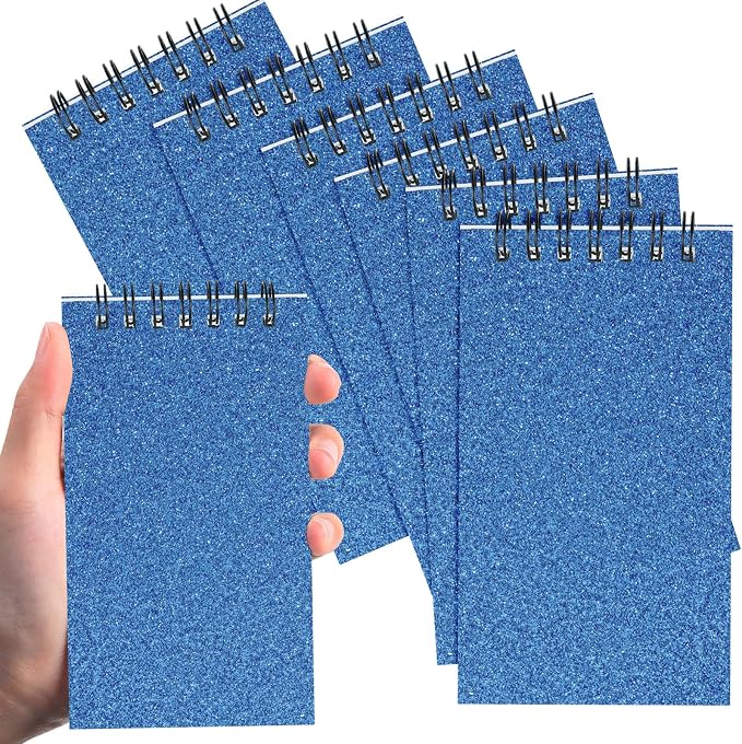 Tenceur 6 Pcs Pocket Notebook Small 3x5 Inch Blue Glitter Top Spiral Notepads by Tenceur