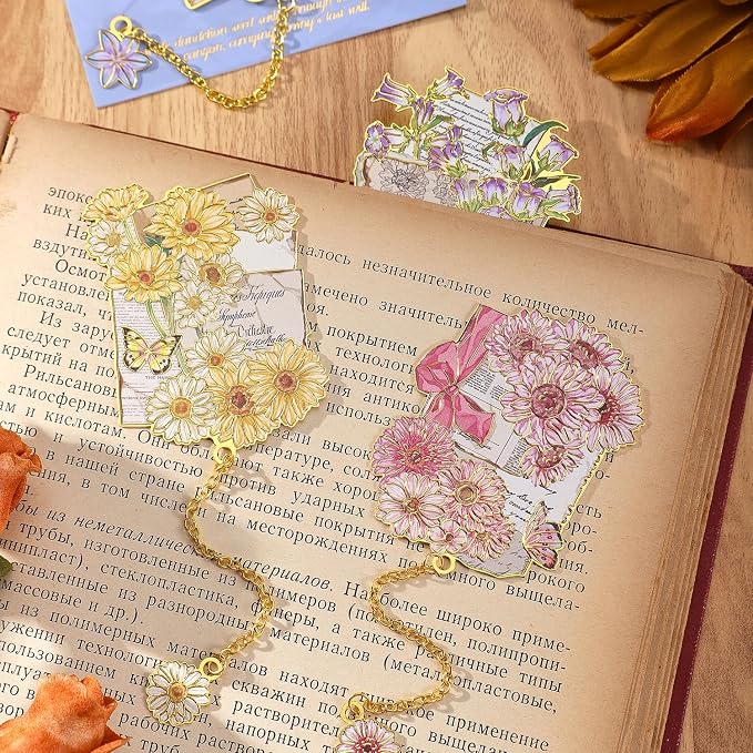 4 Pieces Metal Bookmark, Hollow Flower Book Mark - Image 4