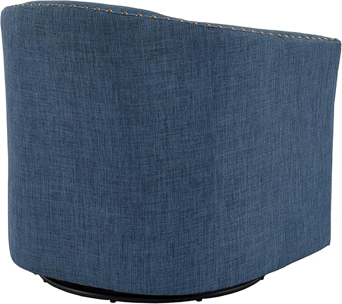 UIXE 360° Swivel Barrel Accent Chair, Modern Upholstered Arm Chair Round Club Armchair, Nailhead Trim Single Sofa Seating in Fabric for Living Room - Blue-DeskLoop Office