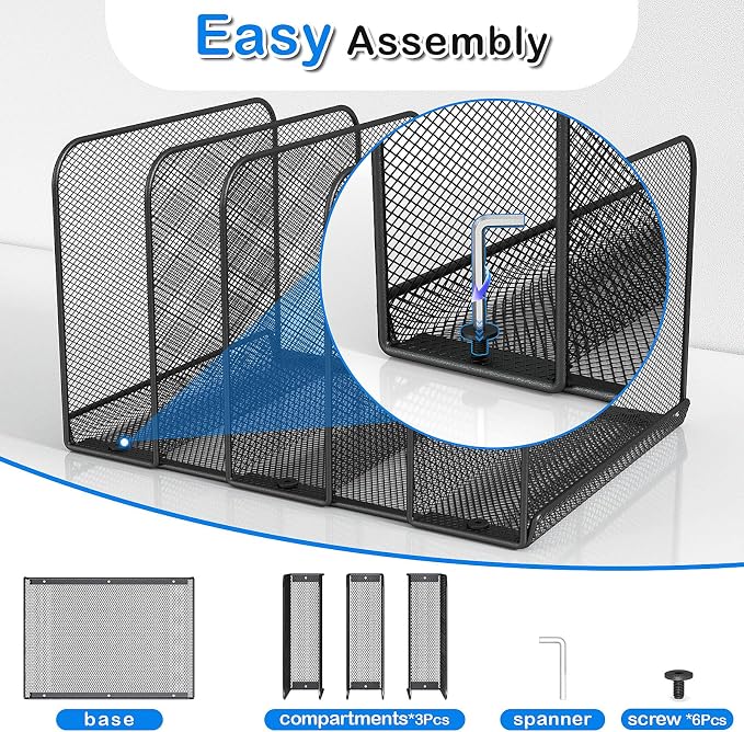 TOPCJ 5 Sections Desk File Holder/Rack/Sorter, Mesh File Organizer, File Folder - Image 7