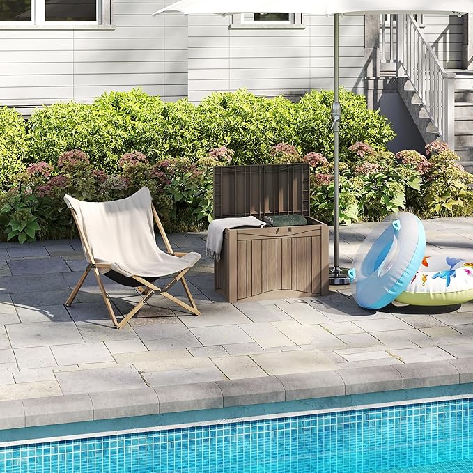 50 Gallon Lockable Resin Deck Box, Waterproof & UV-Resistant Outdoor Storage Box for Outdoor Cushion Storage, Garden Tools & Pool Accessories Storage, Gray-DeskLoop Office