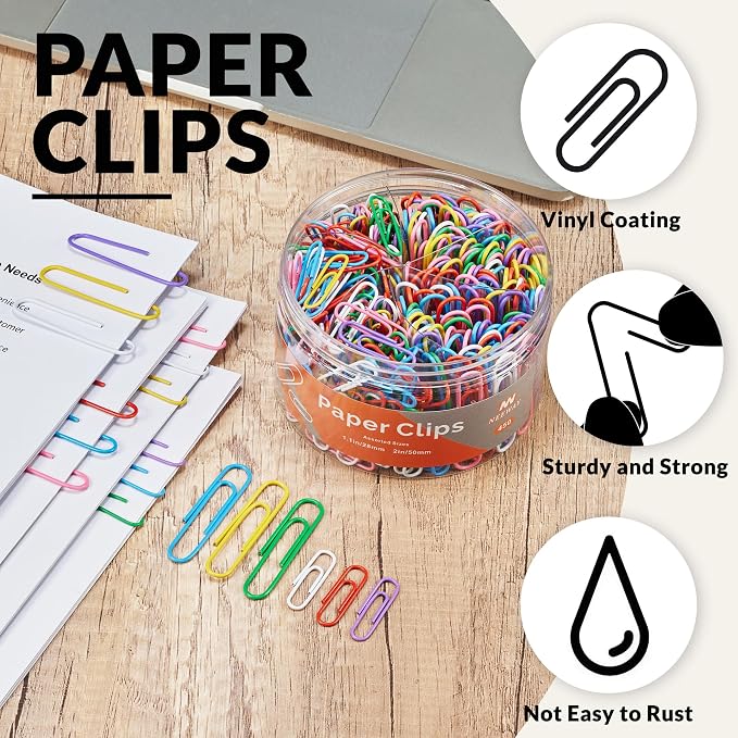 NEEWAY 450pcs Paper Clips Assorted Sizes, Small and Large Paper Clips, Coated - Image 4