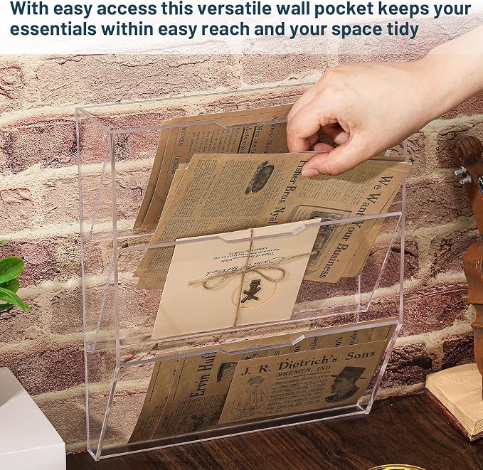 Chunful 3 Tier Mail Sorter Wall Letter Holder Clear Acrylic Wall Mounted Mail - Image 4
