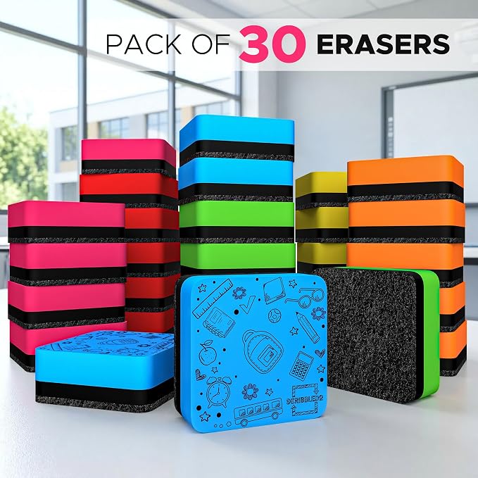 Scribbledo 30 Pack Dry Erase Erasers Assorted Colors Magnetic Whiteboard Erasers - Image 2