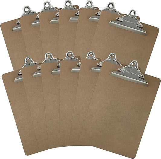 Letter Size Clipboards 9'' x 12.5'' Standard Clip Hardboard (Pack of 12)