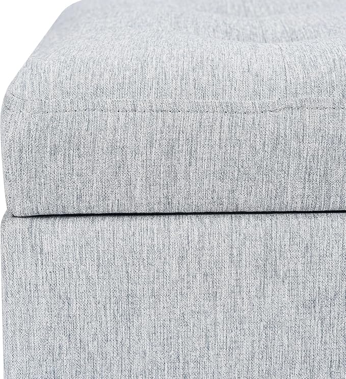 Adeco 18 Inch High Cube Ottoman Storage, Linen Chair Foot Stools, Upholstered Vanity Stool with Hinged Lid, Solid Wood Legs-DeskLoop Office