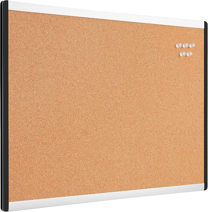 Amazon Basics Cork Bulletin Board, Lightweight, Aluminum/Plastic Frame by AmazonBasics