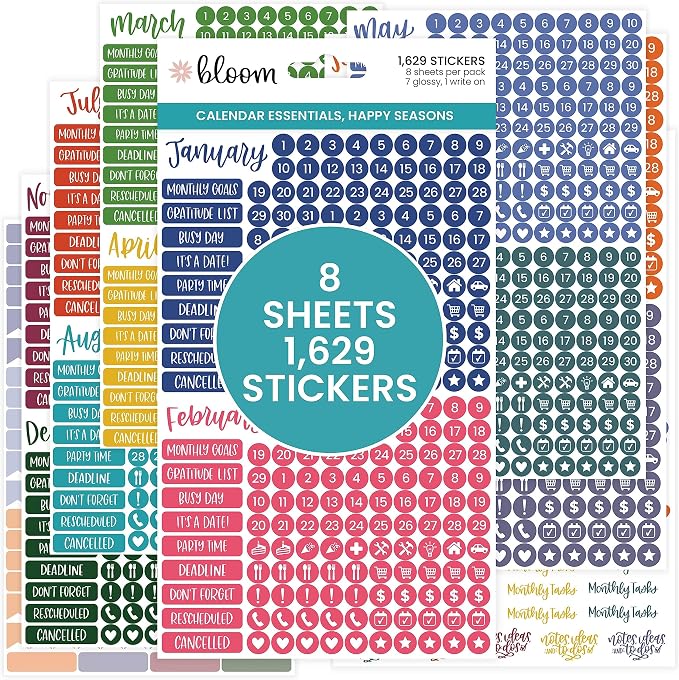bloom daily planners Bright & Colorful Calendar Essentials Planner Stickers by bloomdailyplanners