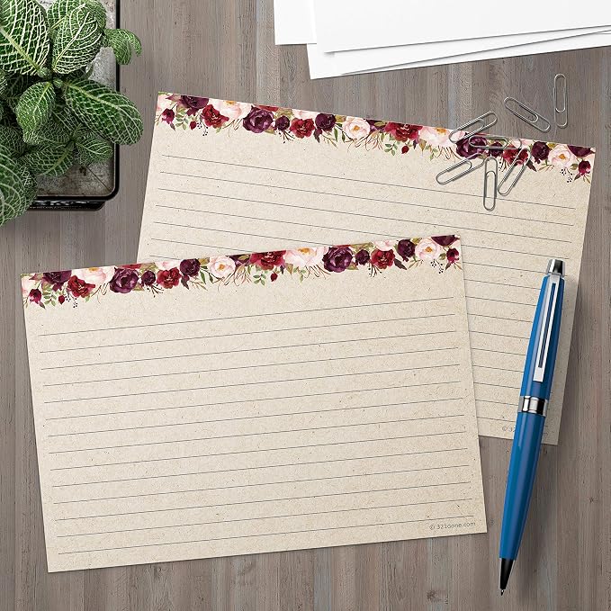 321Done Ruled Note Cards, Floral 5x7 Thick Index Cards - Image 3