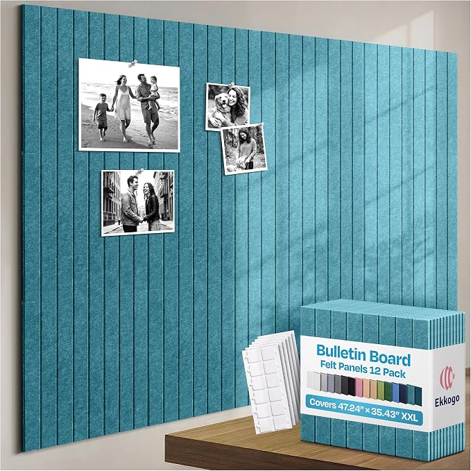 X-Large Cork Board Alternative 12-Pack Felt Bulletin Board Thick and Decorative by EkkogoAcousticPanels