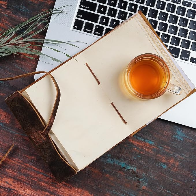 LEATHER VILLAGE Leather Bound Journal - Rustic Brown, 7"X5", 220 Pages - Vintage Blank Paper Diary for Writing, Drawing, Sketchbook, and Travel Notebook - Ideal for Women and Men-DeskLoop Office