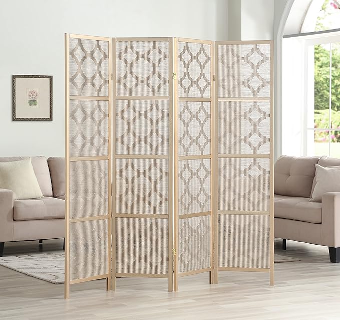 NicBex Room Divider 4 Panel Room Dividers with Quarterfoil Diamond Design Partition Room Dividers and Folding Privacy Screens Wall Divider for Home, Room Separation,69.28"W x 17.32"D x 70.31"H, Gold-DeskLoop Office