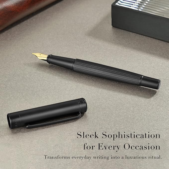MCNTEIK Matte Black Forest Fountain Pen, Exquisite Vertical Grooving Design - Image 4