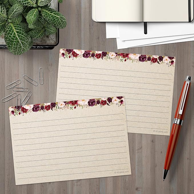 321Done Ruled Note Cards, Floral 4x6 Thick Index Cards - Image 3