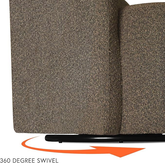 Upholstered 360° Barrel Back Swivel Chair | Accent Chairs for Living Room & Bedroom | Decorative Home Furniture, Brown Boucle-DeskLoop Office