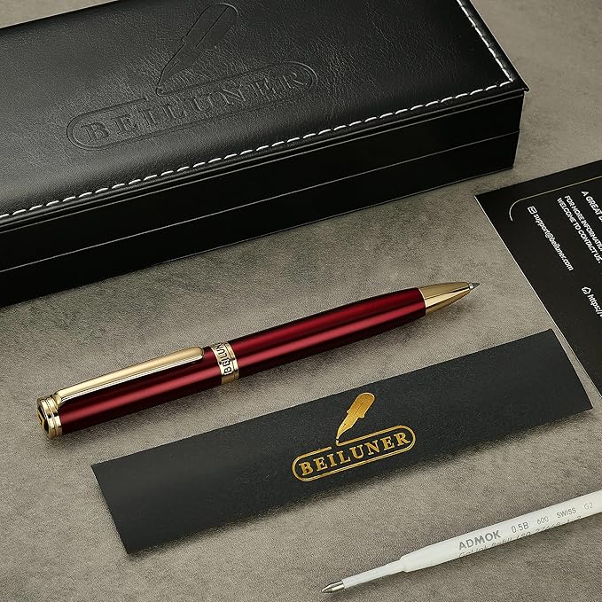 BEILUNER Red Lacquer Gel Pen With 24K Gold Finish, Retractable Pens, Gift Pen Set, Professional, Elegant, Writing, Executive, Office, Nice Fancy Designer, Perfect for Men and Women-DeskLoop Office