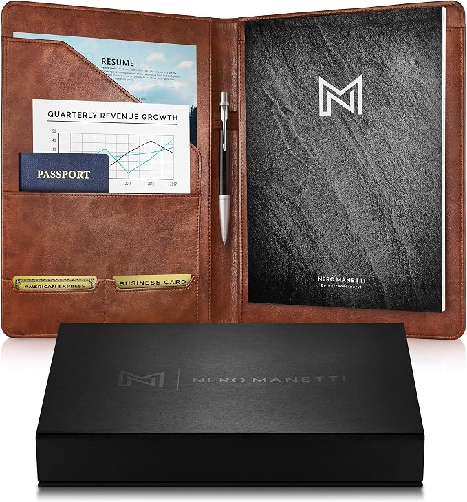 Nero Manetti - Leather Portfolio Folder - Business PU Leather Notepad Holder by Nero+Manetti