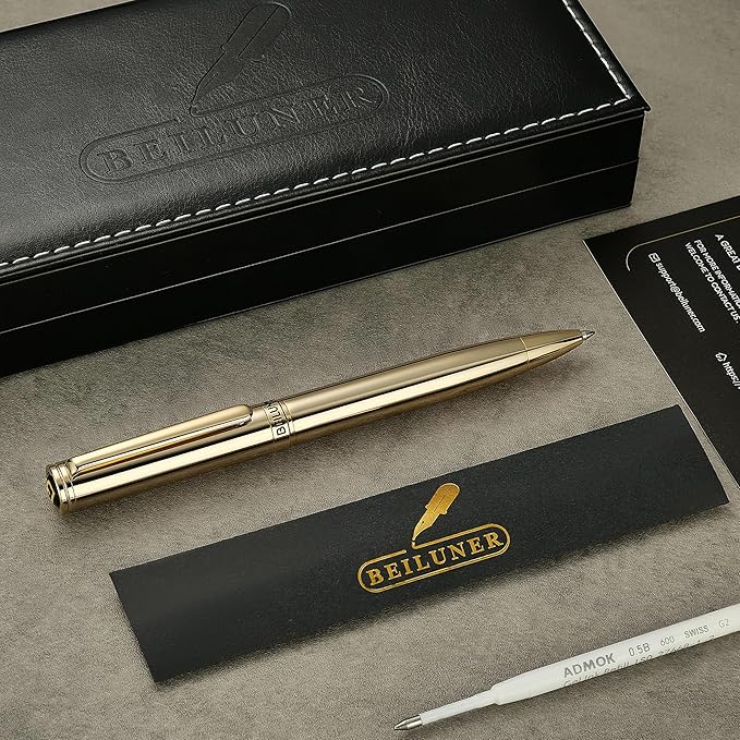 BEILUNER Gold Gel Pen, Stunning Luxury Pens with 24K Gold Plating, Black Ink Refill, Executive Gift Set for Family & Friends, Writing, Fancy, Office, Retractable, Graduation Gifts, Nice Designer Pens-DeskLoop Office