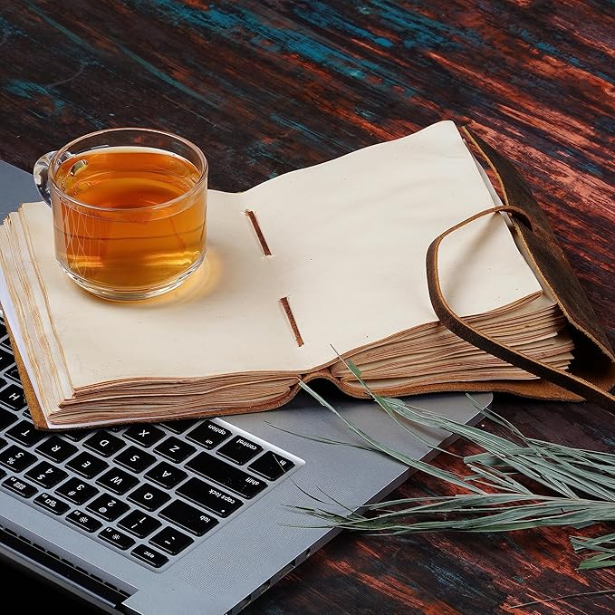 LEATHER VILLAGE Leather Bound Journal - Rustic Brown, 7"X5", 220 Pages - Vintage Blank Paper Diary for Writing, Drawing, Sketchbook, and Travel Notebook - Ideal for Women and Men-DeskLoop Office