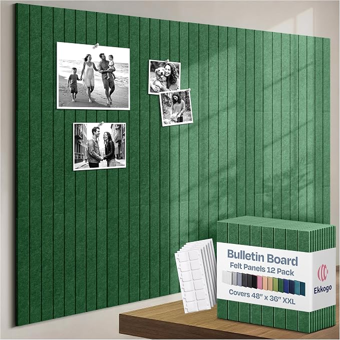 X-Large Cork Board Alternative 12-Pack Felt Bulletin Board Thick and Decorative by EkkogoAcousticPanels