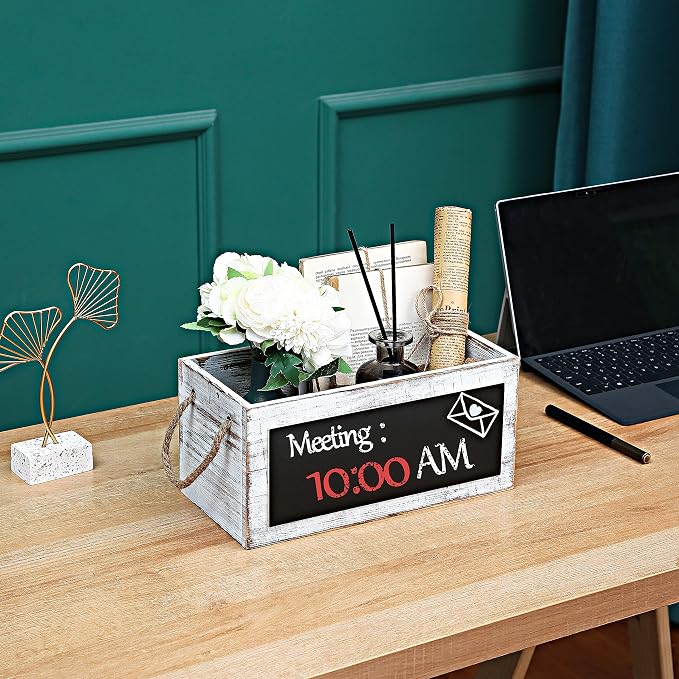 HoreZer Wood Mail Holder Box, Decorative Mail Organizer Box Countertop - Image 2