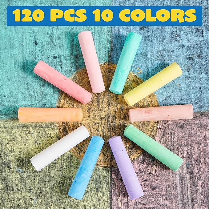 JOYIN 120 PCS Sidewalk Chalks for Kids Giant Box Non-toxic Jumbo Colored Washable Sidewalk Chalk for Toddlers in 10 Colors-DeskLoop Office