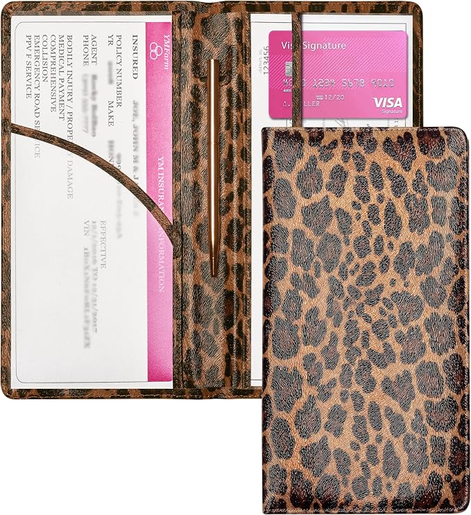 Yarnic Leopard Car Registration and Insurance Holder, Car Document Holder by Yarnic