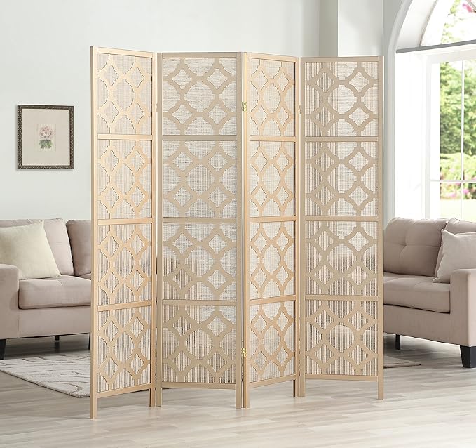 NicBex Room Divider 4 Panel Room Dividers with Quarterfoil Diamond Design Partition Room Dividers and Folding Privacy Screens Wall Divider for Home, Room Separation,69.28"W x 17.32"D x 70.31"H, Gold-DeskLoop Office
