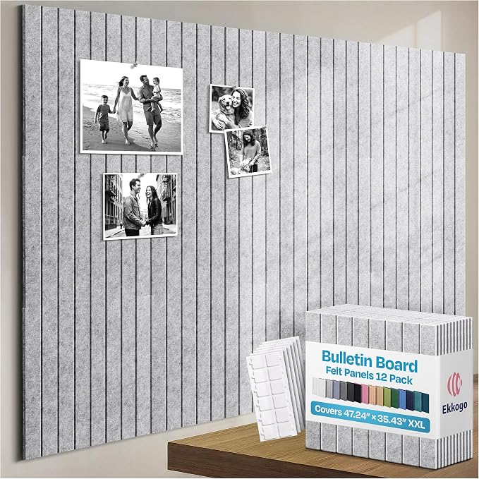 X-Large Cork Board Alternative 12-Pack Felt Bulletin Board Thick and Decorative by EkkogoAcousticPanels