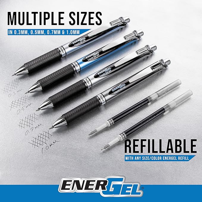Pentel EnerGel RTX Retractable Liquid Gel Pen, Chill Expressions Pack, 0.7mm, Metal Tip, Medium Line,Assorted Ink, Pack of 8 Pens (BL77XCHIBP8M)