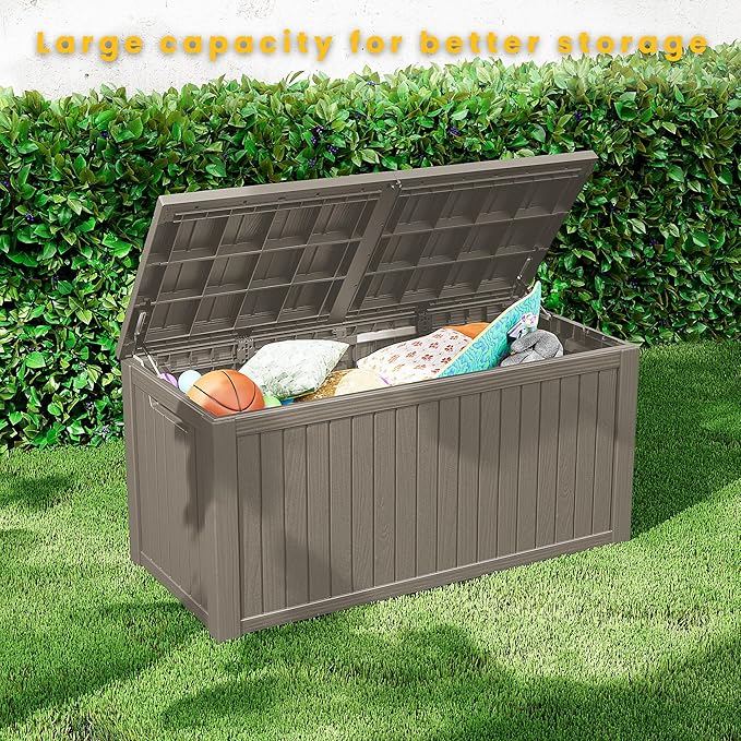 200 Gallon Outdoor Storage Box Waterproof Lockable Resin Deck Box Large, Patio Storage Bin for Pool Accessories Cushion Furniture, Garden Tools, UV-Resistant Outside Delivery Grey-DeskLoop Office