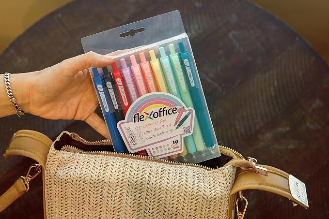 FLEXOFFICE 10-Count Assorted Colors Retractable Ballpoint Pens 0.7mm, Pastel - Image 7