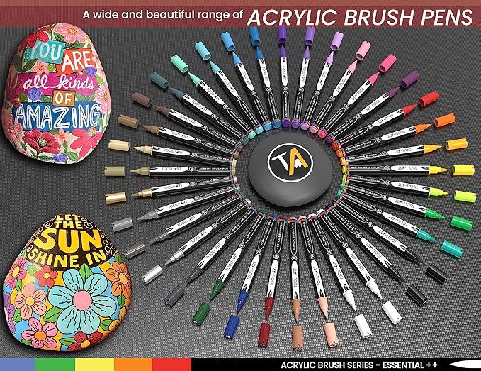 36 Flexible Brush Tip Acrylic Paint Pens Markers Set 1-7mm Line for Rock Painting, Brush Lettering, Scrapbooking, Glass, Mugs, Wood, Metal, Canvas, Fabric, Plastic. Non Toxic Waterbased Quick Drying-DeskLoop Office