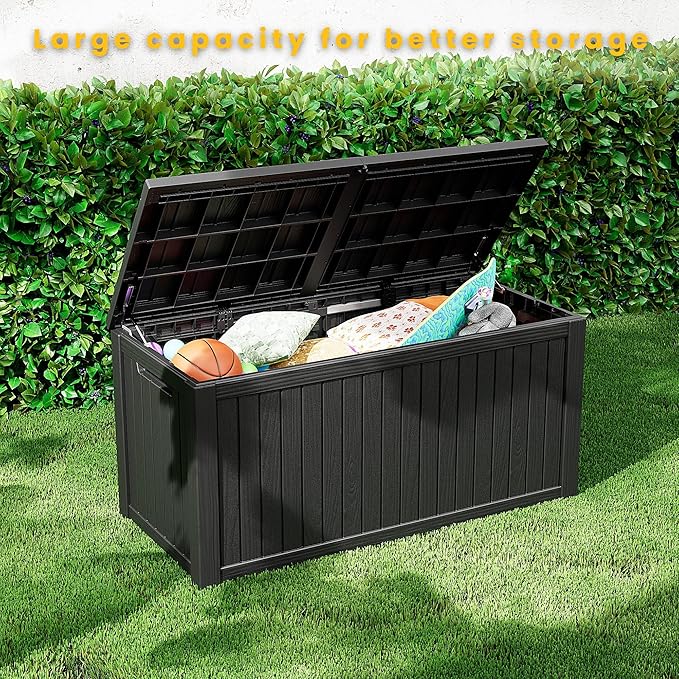 200 Gallon Outdoor Storage Box Waterproof Lockable Resin Deck Box Large, Patio Storage Bin for Pool Accessories Cushion Furniture, Garden Tools, UV-Resistant Outside Delivery Black-DeskLoop Office