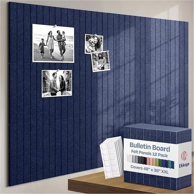X-Large Cork Board Alternative 12-Pack Felt Bulletin Board Thick and Decorative by EkkogoAcousticPanels